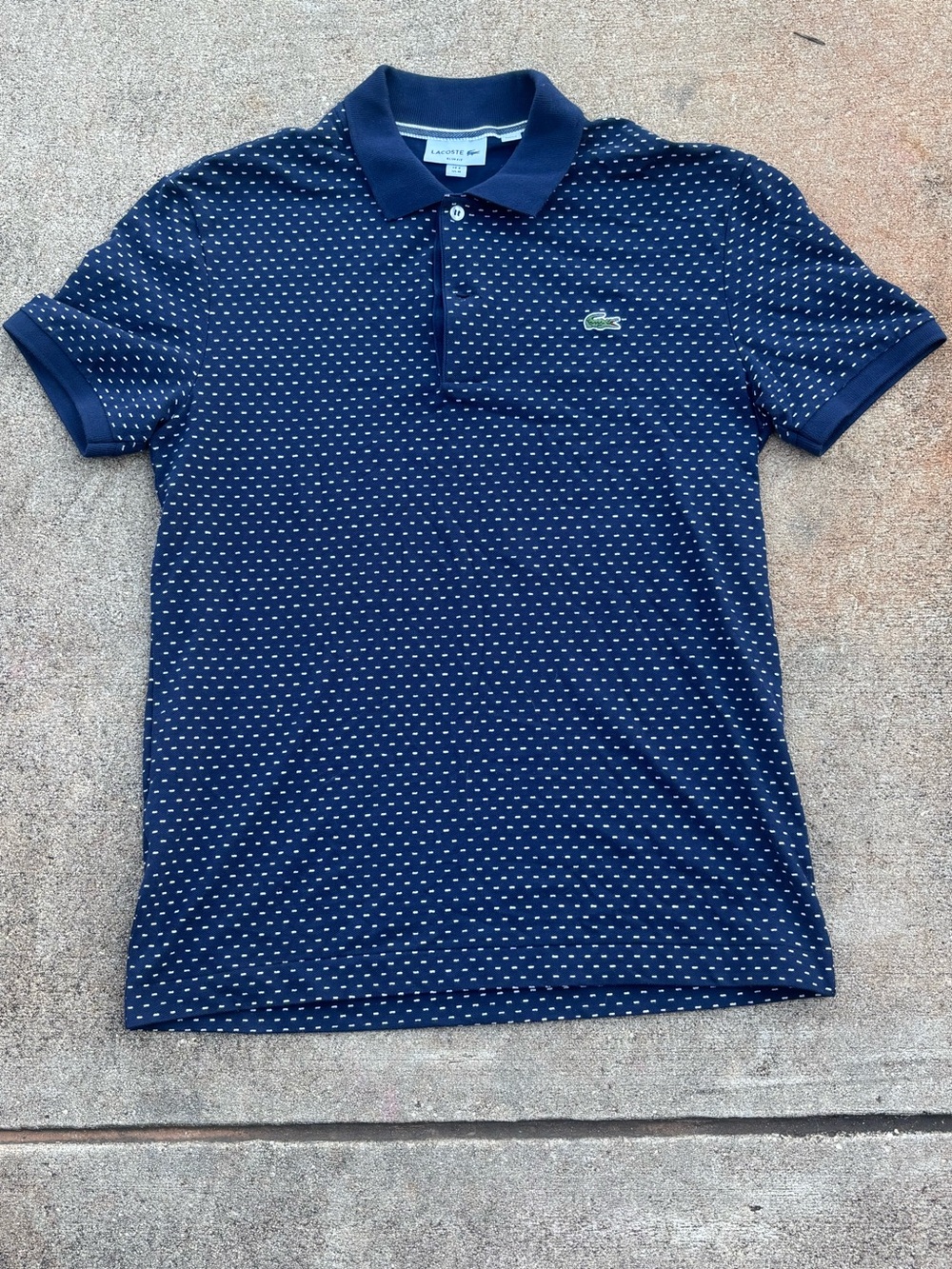 Lacoste Men’s Slim Fit Polo Shirt Navy White Micro Dot Crocodile Logo Size 4 Med